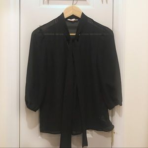 F21 Tie-Neck Sheer Black Blouse